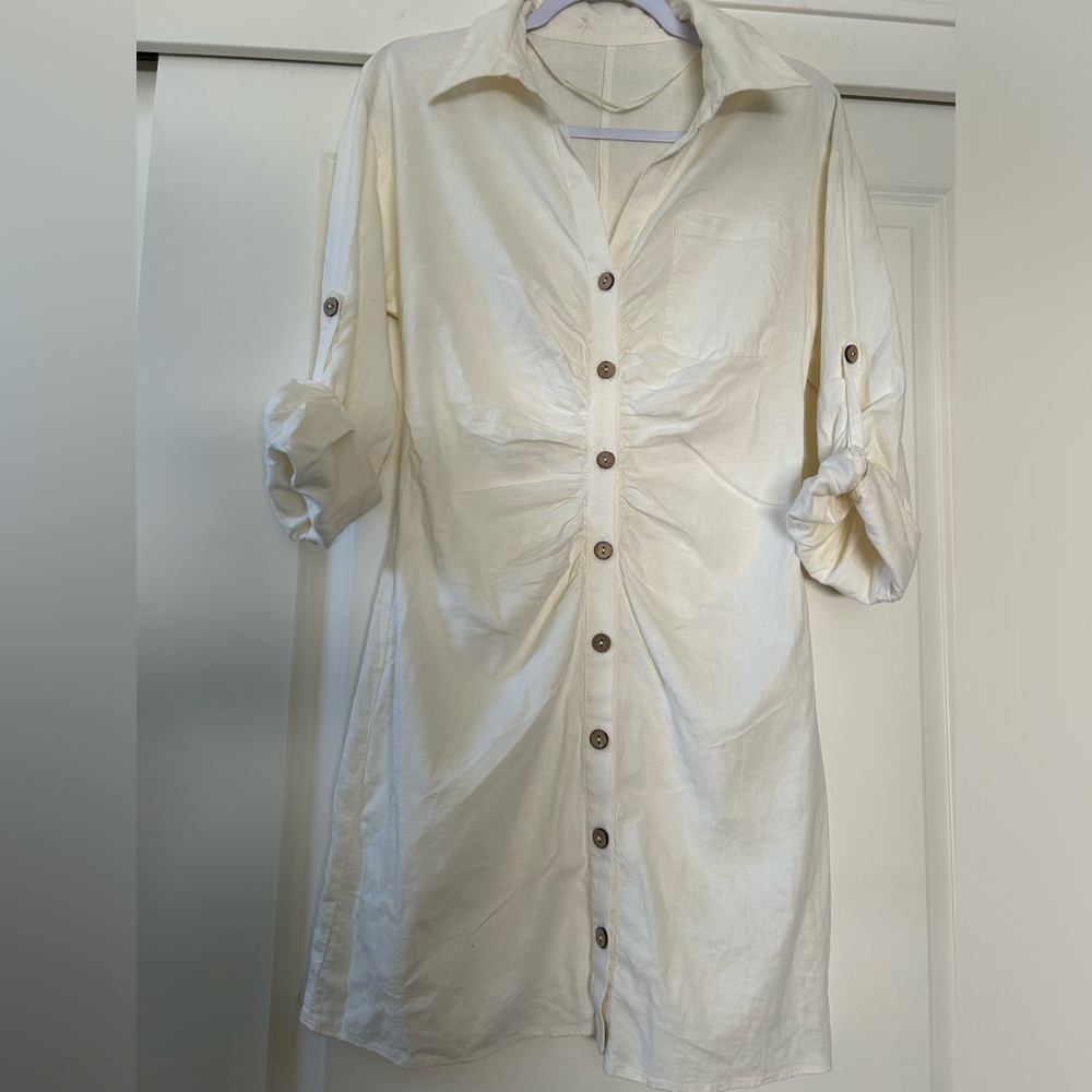Zara Oyster White Button-Up Shirt Dress Size M - Picture 6 of 12